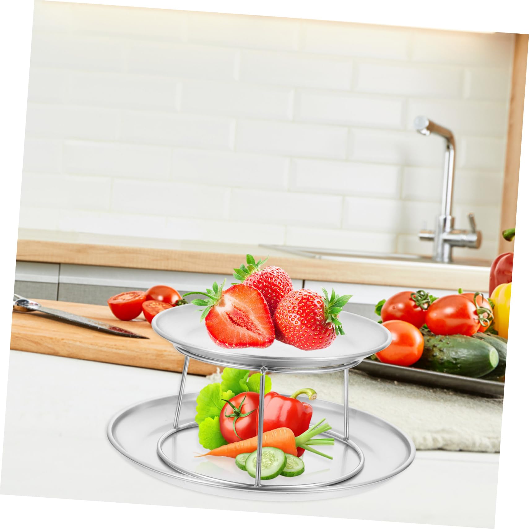 INOOMP Set Vassoio Torta Doppio Strato in Acciaio Inossidabile Argento Riutilizzabile per Dessert e Snack per Feste e Uso Party