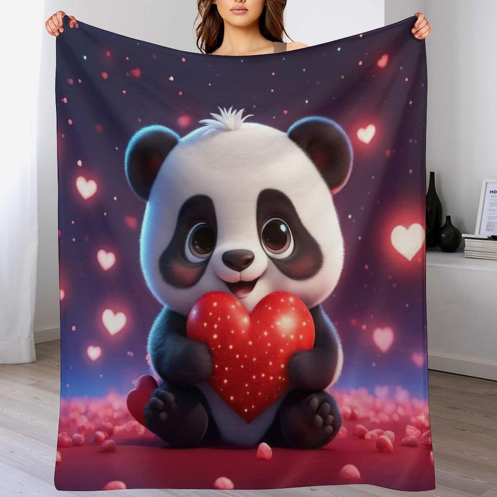 Couverture polaire panda en flannel douce pour lit et canapé de dimensions 100x130cm