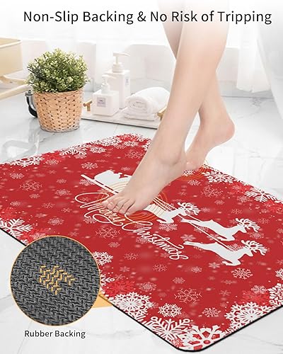 Miniatura 5 de ALAGEO Chrsitmas Bathroom Rug Bath Mat Reindeer Sled Santa Claus ater Absorbent Bath Rug Non-Slip Bathroom Mat, Washable Quick Dry Bath Mats for