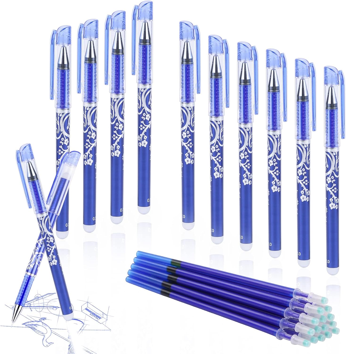 Tikplus 12pcs Erasable Pens with 20 Ballpoint Pen Refills, 0.5mm Fine