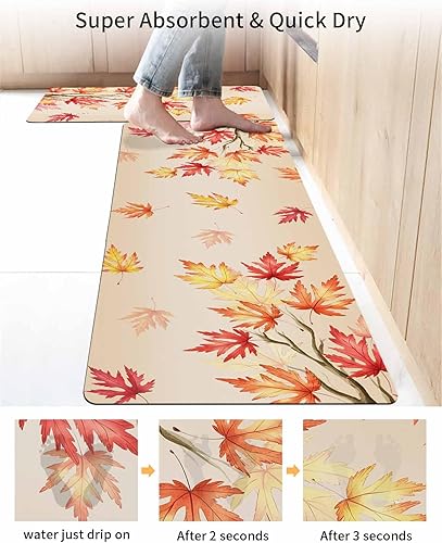 Miniatura 4 de Tapete de baño con hojas de arce otoñal para bañera, antideslizante, de secado rápido y absorbente, de tierra de diatomeas, fregadero de cocina,