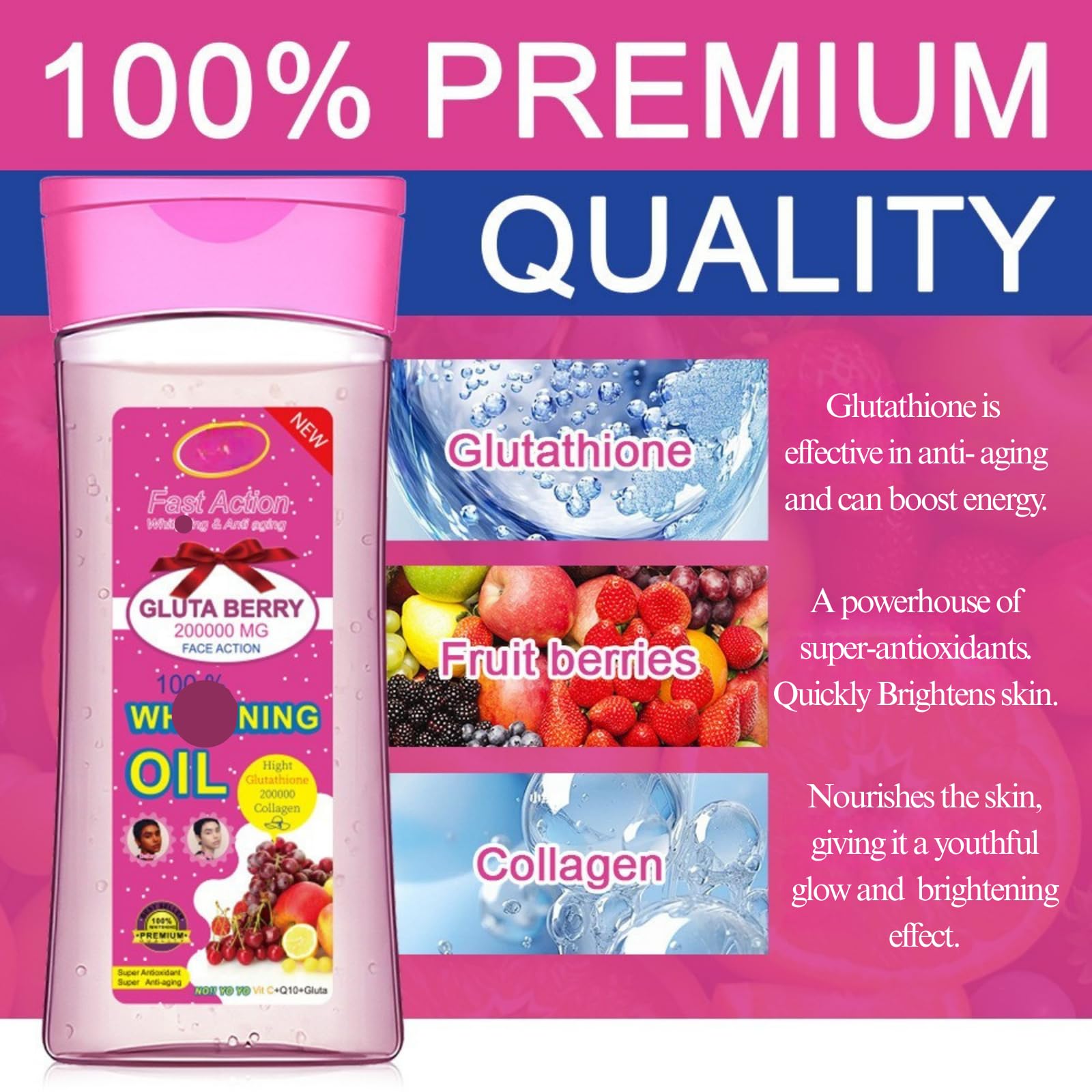 Collagen Lifting&Glutathione Brightening Body Oil,Firming Body Oil,Magic Bo/dy Oil,200000mg Firming Massage Oil for Skin Care,Evens Tone,Reduces Wrinkles-Smoothing Nourishing O/il (200ml) - Image 4