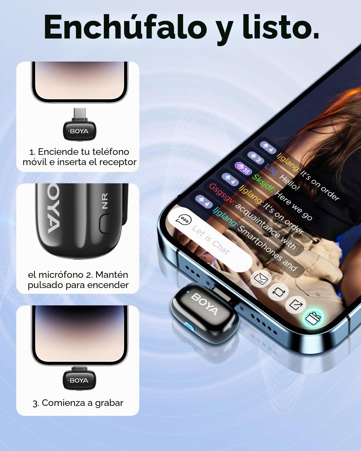 BOYA BOYAMini USB C Mini Micrófono Inalámbrico, AI Voice, 2 Pack Micrófono Lavalier para Podcast Live Stream Tiktok Vlog Video Recording