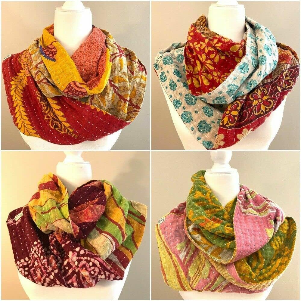 Indian Handmade Cotton Kantha Scarf Reversible Colorful Assorted Colors. Gorgeous