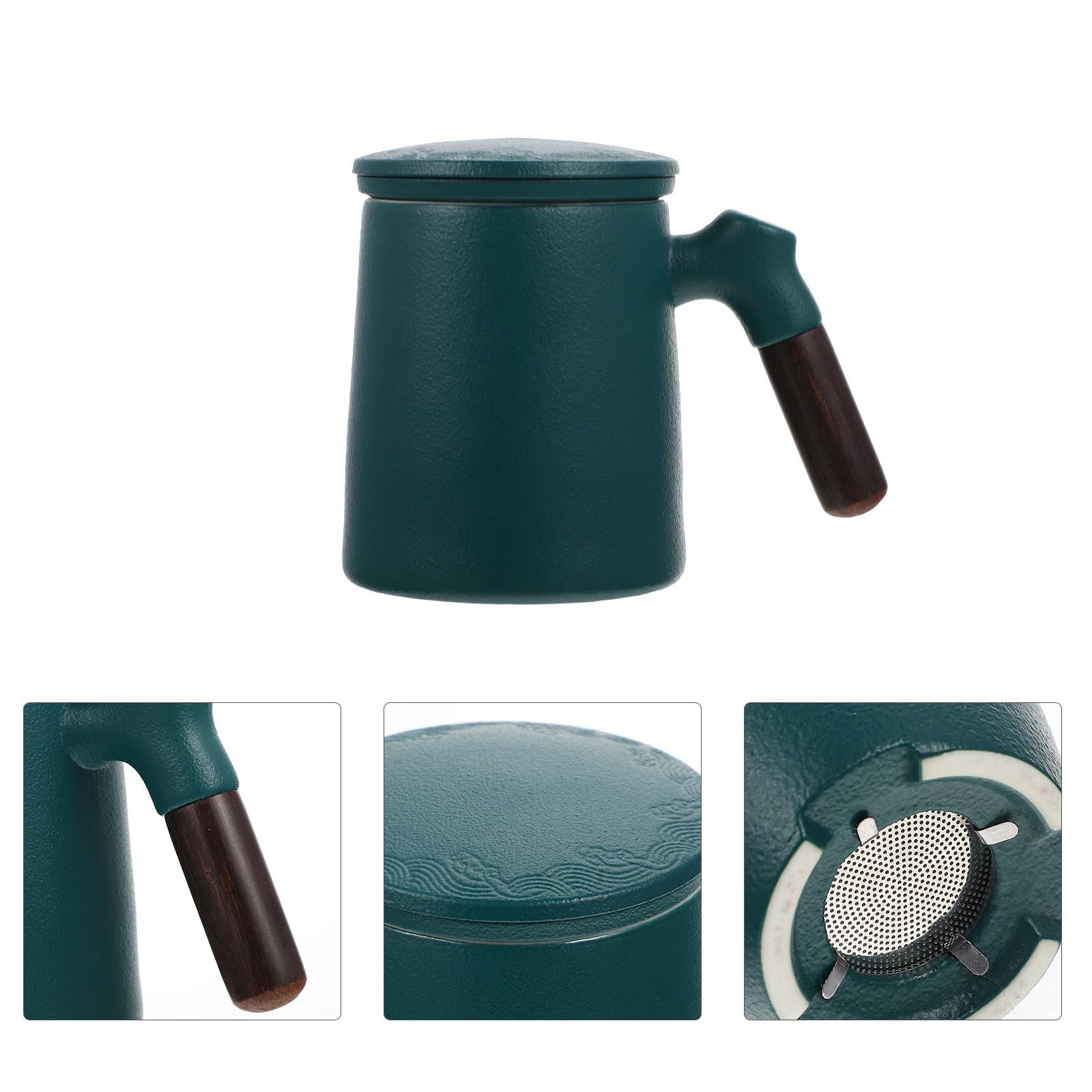 HANABASS Taza de Té con Mango de Madera Antiescaldad y Fondo Antideslizante, Capacidad 320ml, con Infusor y Tapa para Oficina y Hogar