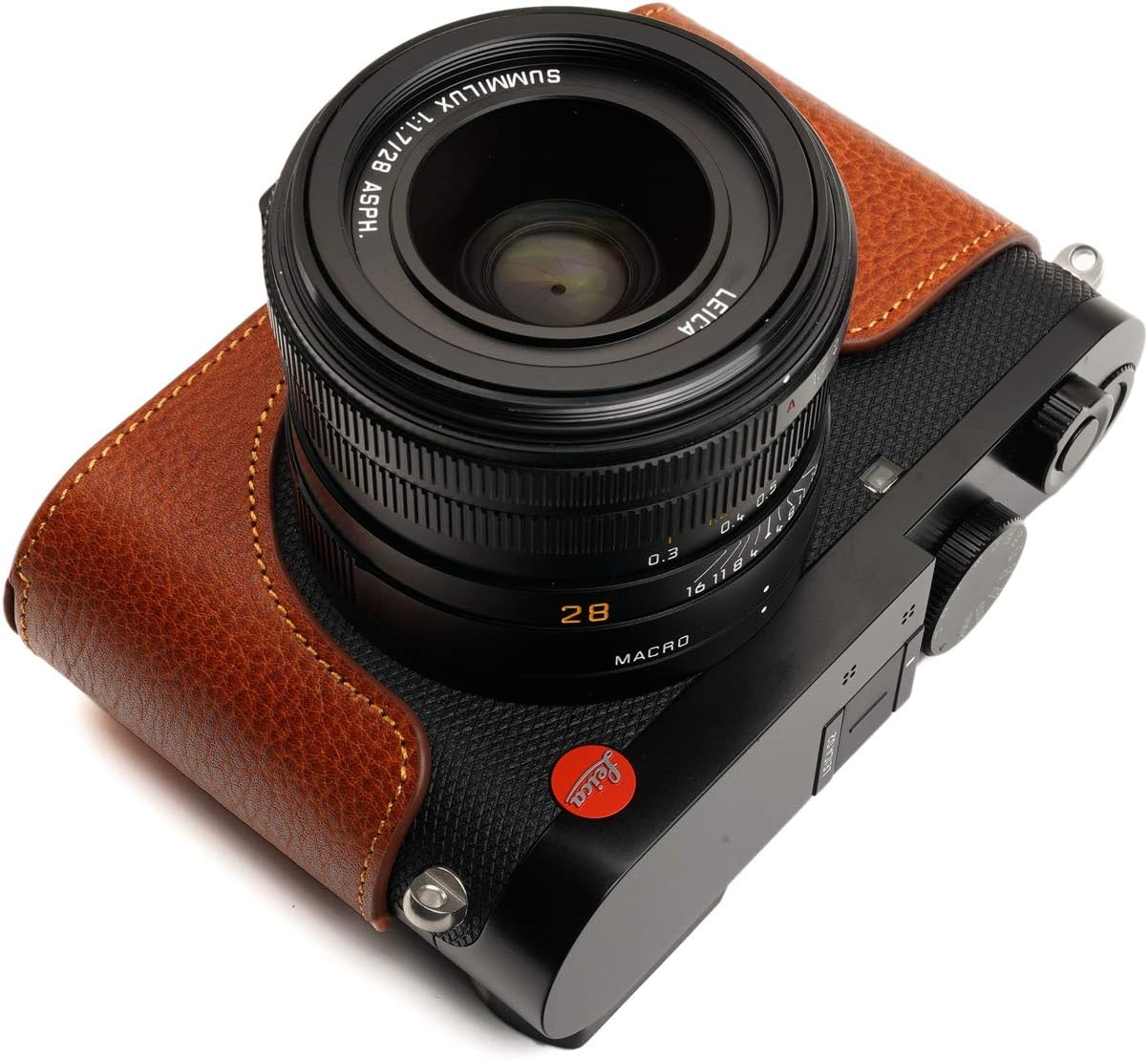 Leica Q2 Camera Case, BolinUS Handmade Genuine Real Leather Half Camera Case Bag Cover for Leica Q2 Camera Bottom Opening Version + Hand Strap (LavaBrown)