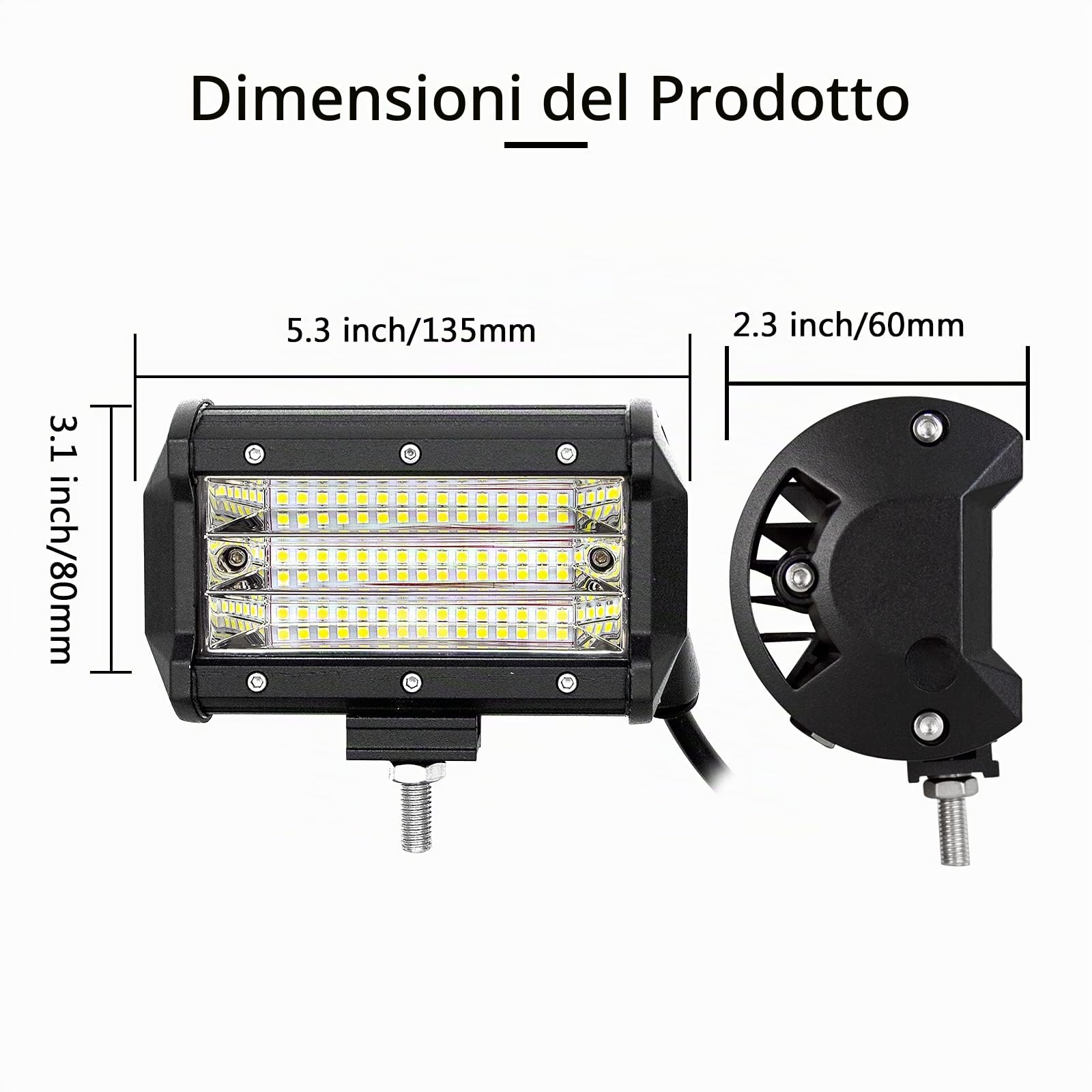 SKYWORLD Barra LED Curva 130 cm 675W con 2x 13 cm Kit Fari Led Fuoristrada | 7D Tripla Fila Barra Luce Led, 5" 135W Flood Luci da Lavoro con 12V Cablaggio per Auto Camion ATV UTV SUV Trattore Barca 4x4