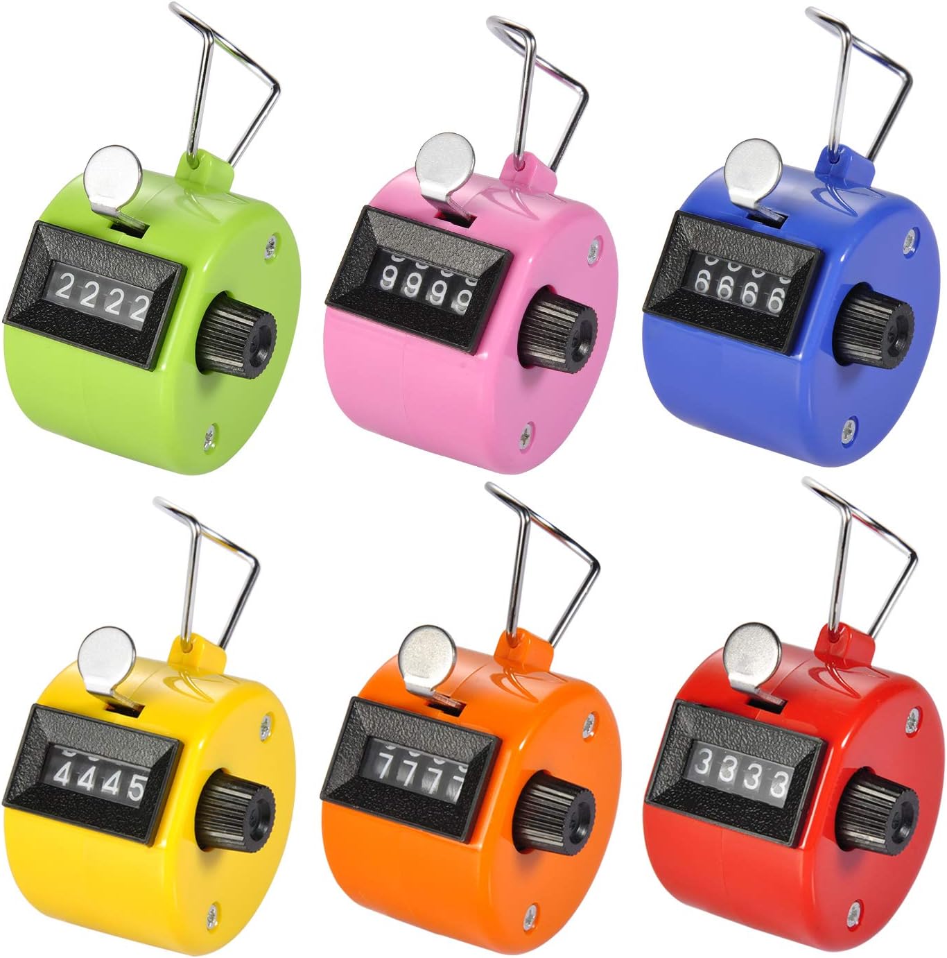 AJUNE Hand Tally Counter, Pack of 6 Color Counter Clicker 4 Digit Mechanical Palm Click Counter Assorted Color Hand Held Counter Clicker for Sport Stadium Coach Casino School Golf and Other Event
