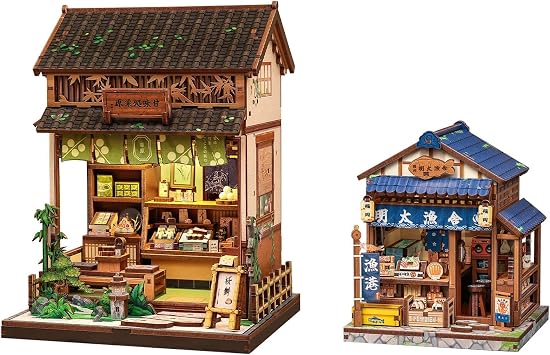 CUTEBEE Book Nook Kit - DIY Miniature House Kit for Adults, Dollhouse Booknook Tiny House Bookshelf Decor 3D Wooden PuzzleKanmi-dokoro Kurihara&Fukuoka Mentaiko Kitchen