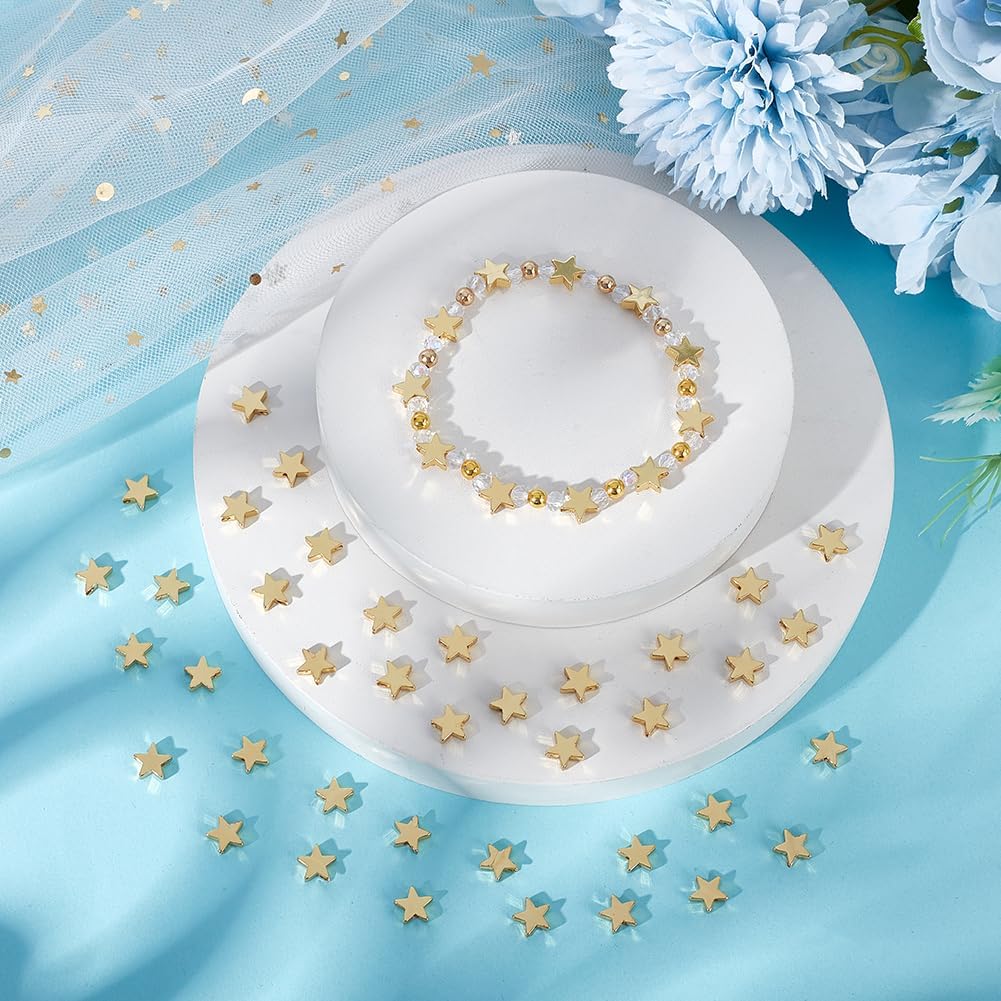 UNICRAFTALE About 60Pcs Star Spacer Beads 18K Gold Plated Beads Star Beads 8mm Spacer Beads Loose Beads Metal Beads Smooth Beads Wear Beads Bracelet Beads for DIY Necklace Jewelry Making Supplies - Image 2