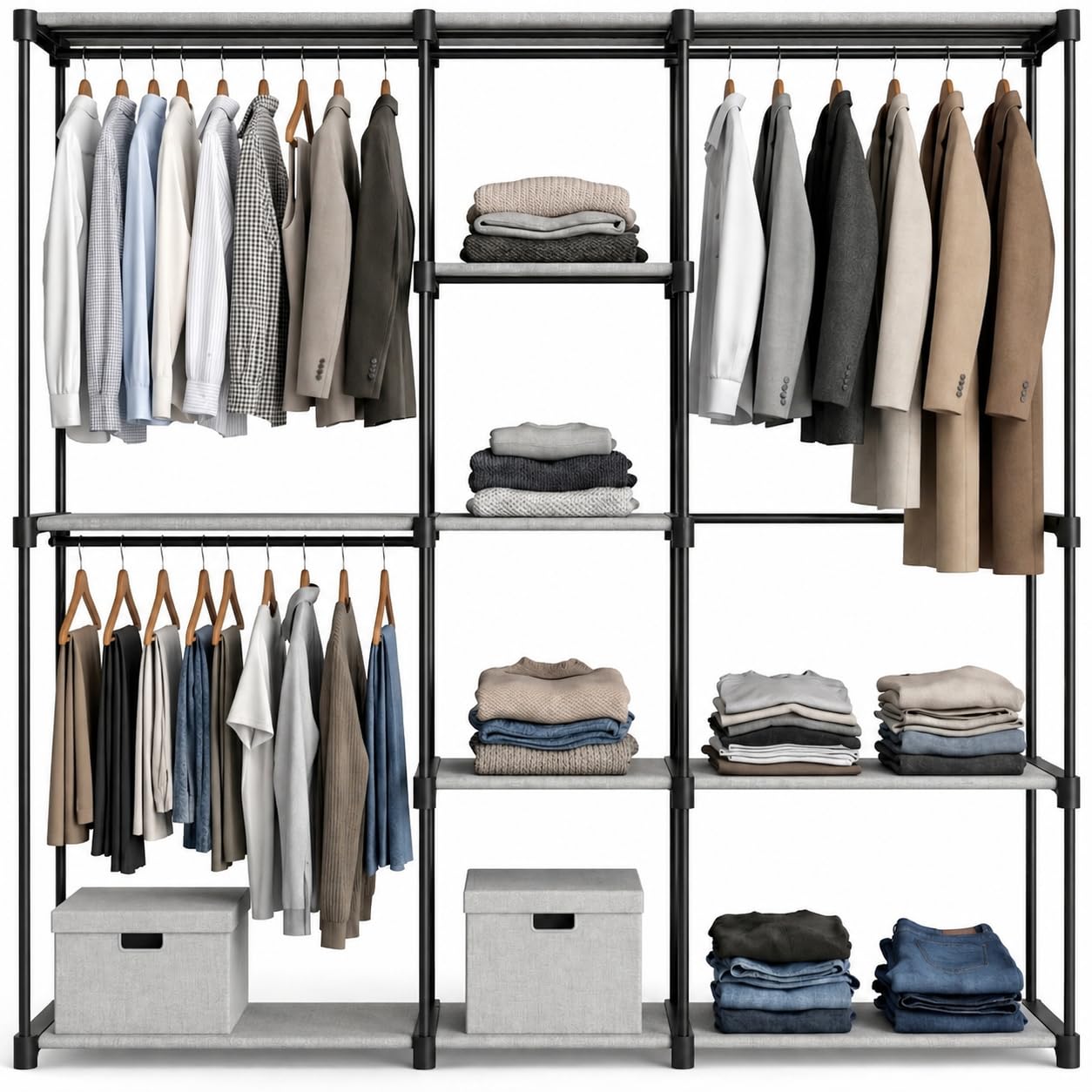 Pincho Burro Ropa, Armario de Tela, Armario Ropero Portatil para Ropa, Armario Tela, Organizador de Ropa, Vestidor Abierto, Closet Organizer, Perchero Burro Ropa Colgador Ropa - 182 x 43 x 182 cm
