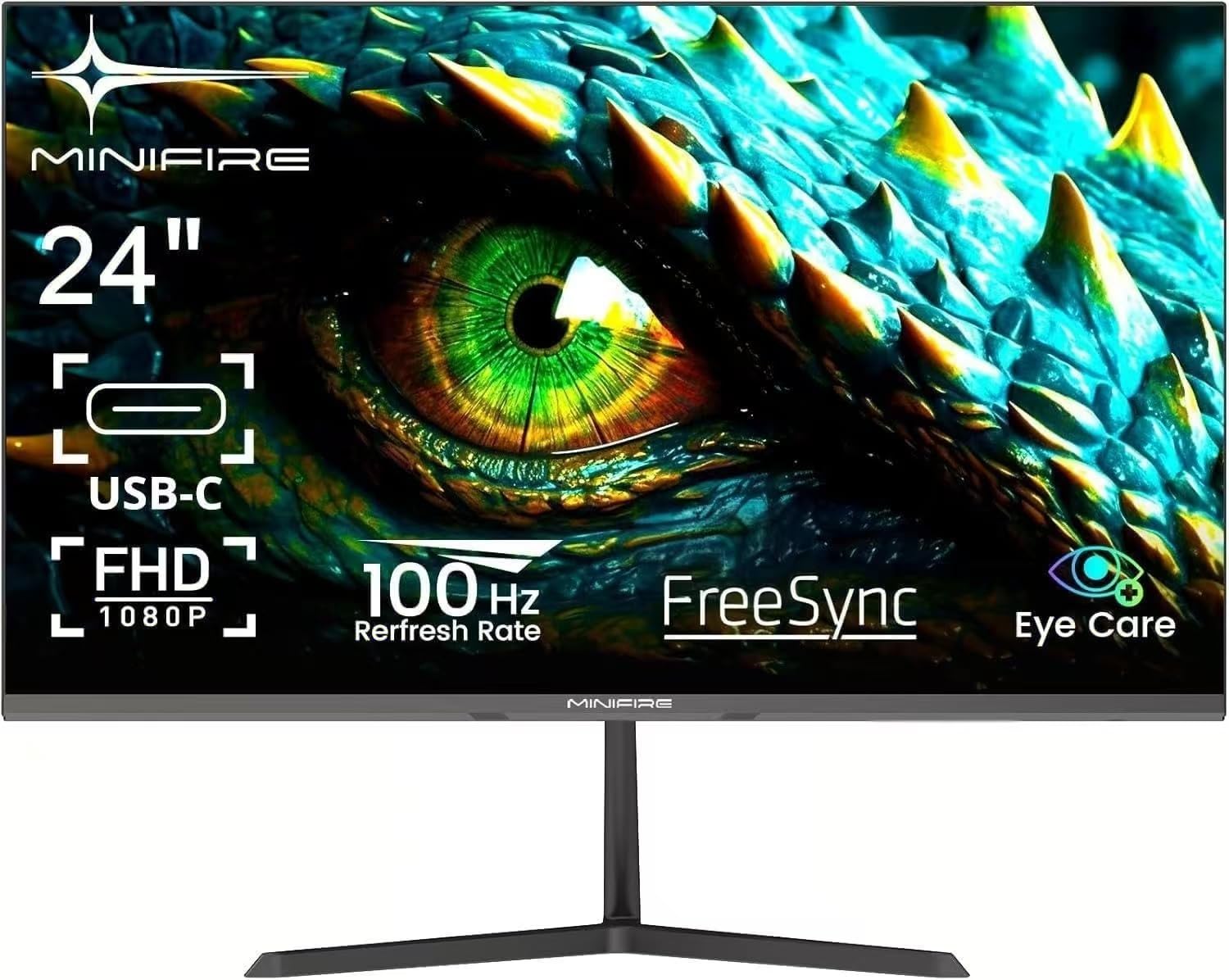 Minifire Monitor 24 Pollici 100Hz,Type-C,HDMI,VA, PC Monitors FHD 1080p, 5ms(OD), Adaptive-Sync, Eye-Care Mode, Senza Cornice, VESA, Inclinazione Regolabile (MF24X3AL usb c cable incluso)