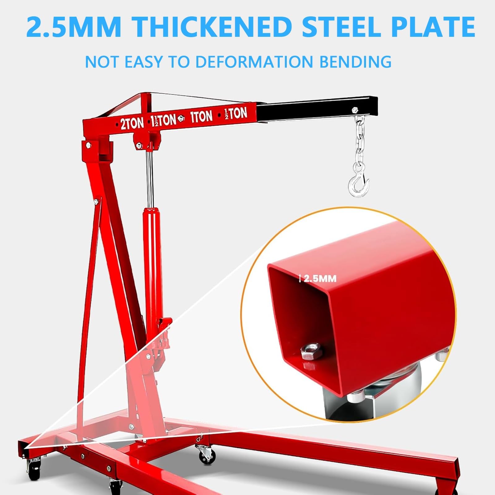 Grúa Elevadora Plegable De 2 Toneladas para Taller, con 6 Ruedas Y 4 Posiciones Ajustables, Elevación De Motor Móvil Y Palanca De Elevación De Motor para Carga.