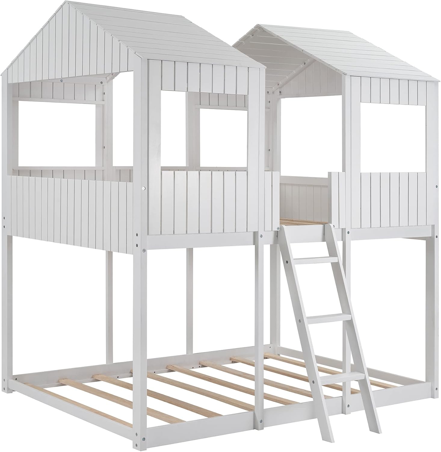 Polibi Full Over Full Bunk Bed assembled without bedding