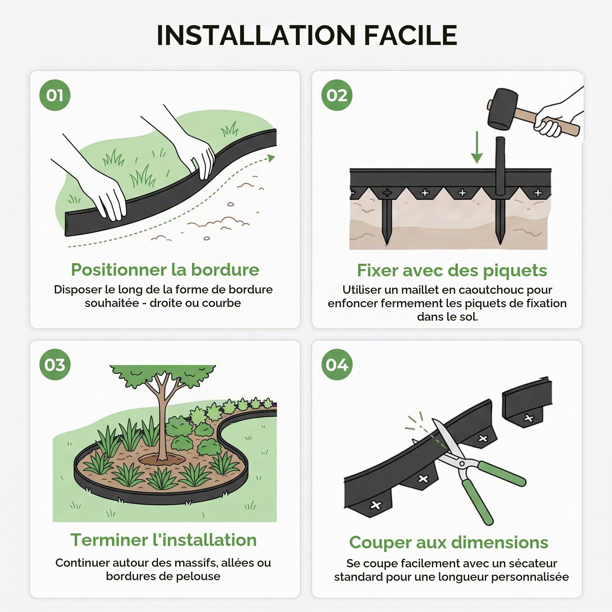 Bordure de Jardin Flexible en PVC 30 m Hauteur 40 mm Noir