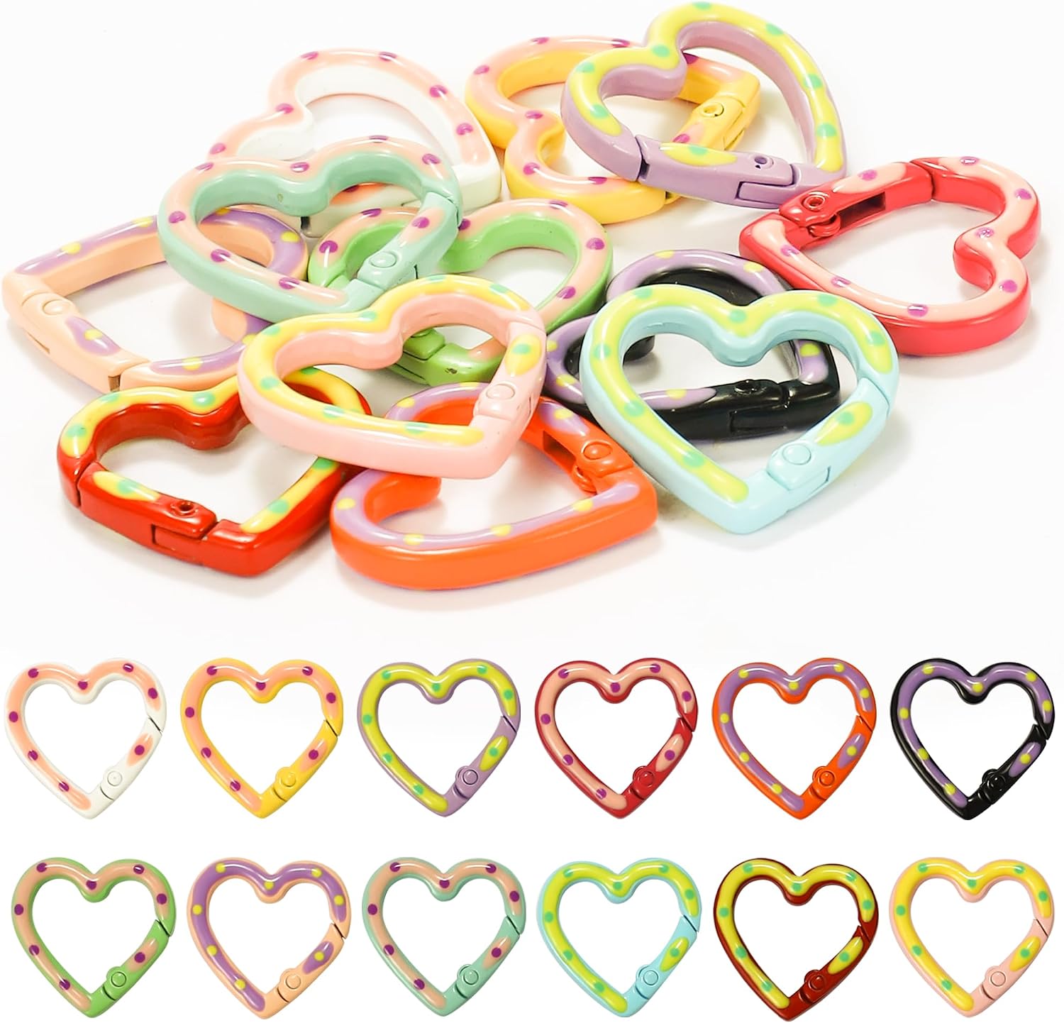 12Pcs Heart Clasps Keychain Clips, Cute Small Heart Spring Spring Snap Clasp Keys,DIY Bag Accessories, Zipper Pulls, Dog Tags, Phone Lanyards, Purse Straps, Keychain Making Findings