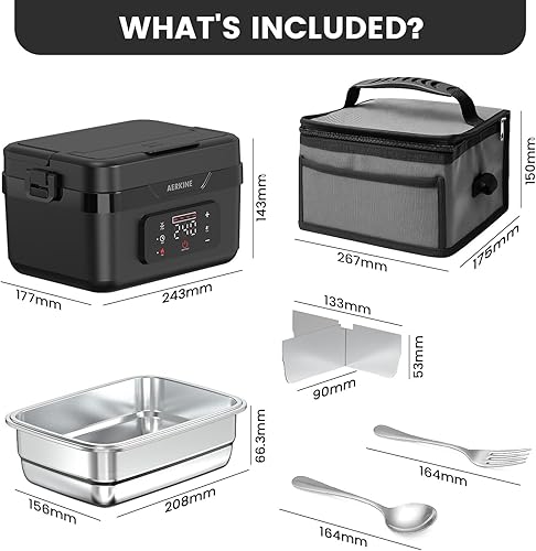 Miniatura 8 de Fiambrera eléctrica  Calentador de alimentos autocalentable recargable de 75 W con recipiente de acero inoxidable de 1.5 L, lonchera calentada para