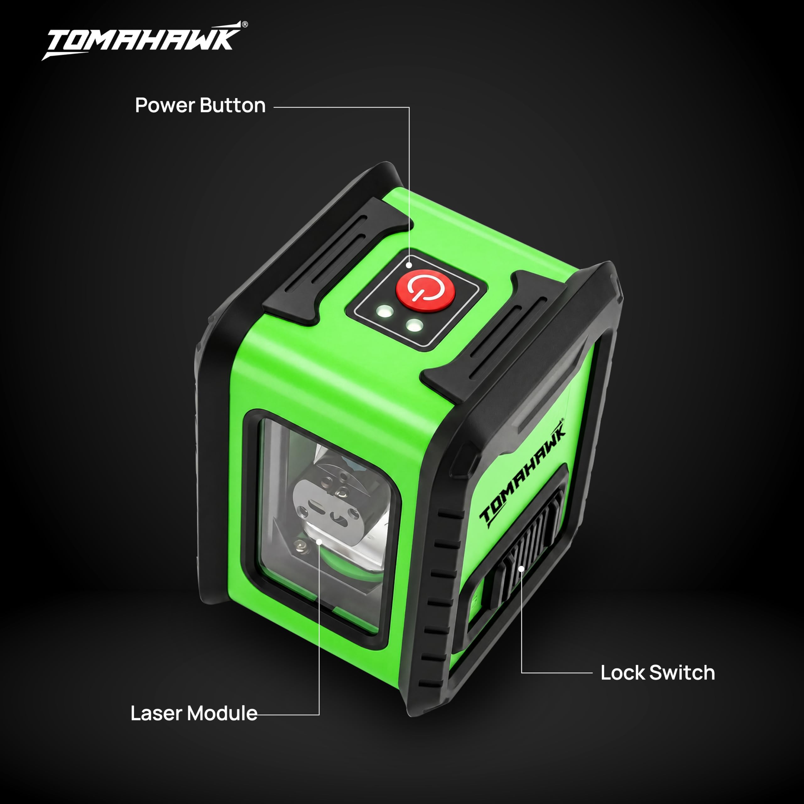 TOMAHAWK® TLL-C-02 Compact 2 Green Line Laser Level - 98ft Green Cross Self-Levelling Laser Line for Construction with Vertical/Horizontal Base, Adjustable Brightness 4
