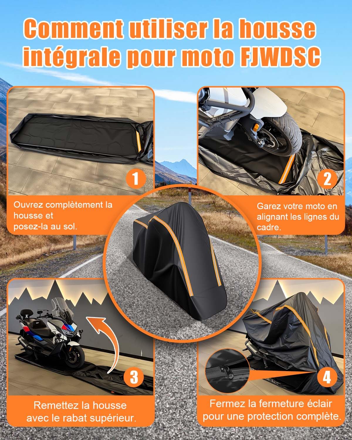 Bache Moto Exterieur Etanche Entièrement Fermée, Housse Moto Imperméable et Résistante aux Poussière Pluie Neige UV Vent pour Scooter Mobylette Moto Street Scrambler 275x115x150cm