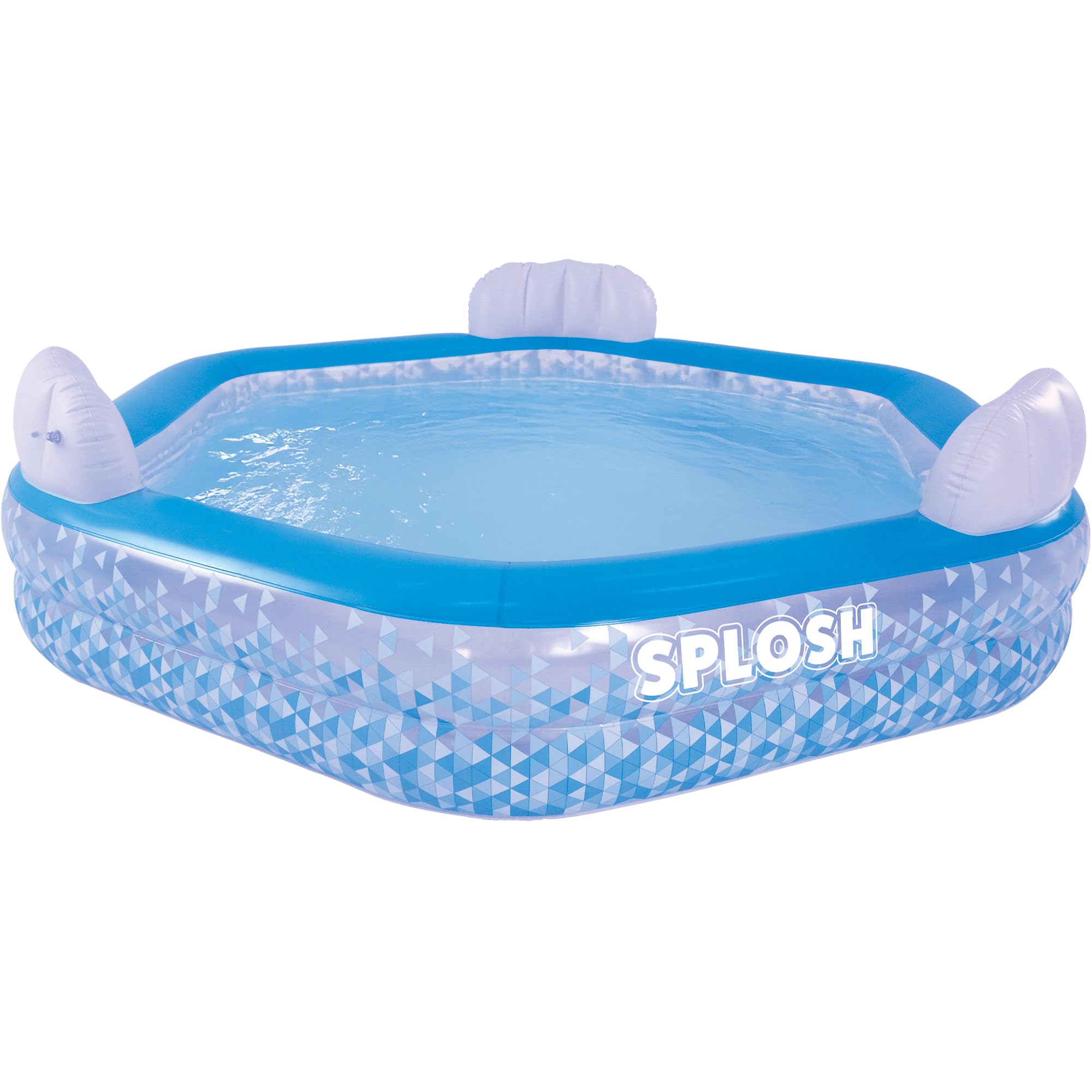 Splosh Piscine familiale gonflable avec sièges – Pour enfants et adultes – Grande pataugeoire hexagonale 2,23 m x 2,11 m – Facile à gonfler – Pataugeoire pour enfants pour le jardin