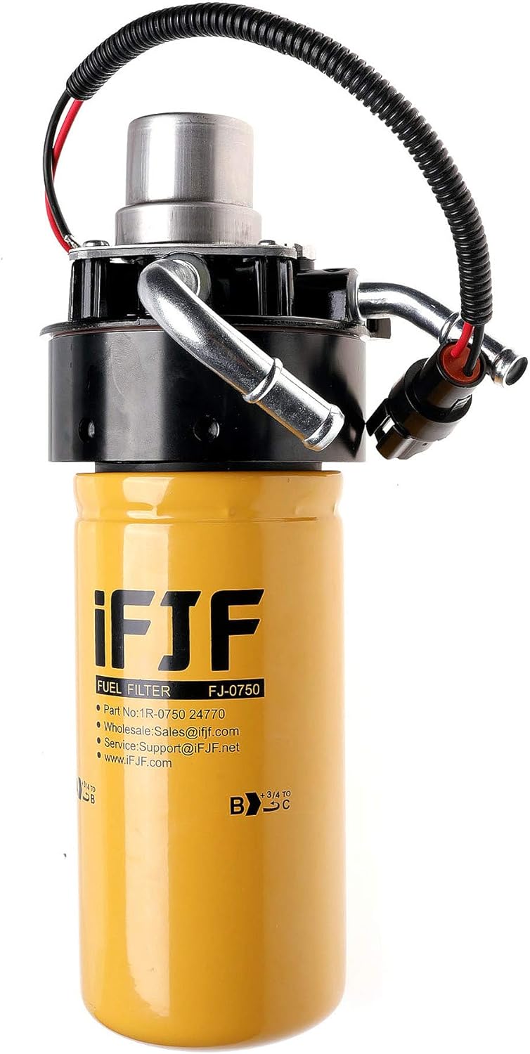 iFJF 1R-0750 Fuel Filter Aluminum Refit Head Replacement for Duramax 6.6L 2001-2016 Chevy Silverado/GMC Sierra LB7/LLY/LBZ/LMM/LML Diesel Engine Catepillar Fuel Filter with Upgraded Bolt
