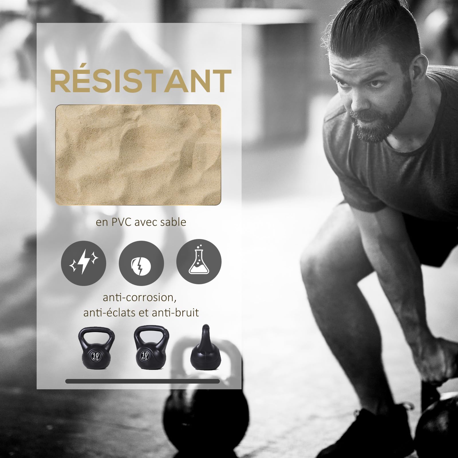 HOMCOM Kettlebell, haltère avec poignée ergonomique, haltère à boule, musculation, entraînement, pour fitness, gym, noir