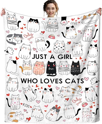 Manta de franela suave y acogedora con temática de gato para mujeres, niñas, mujeres, adultos, 50 x 40 pulgadas
