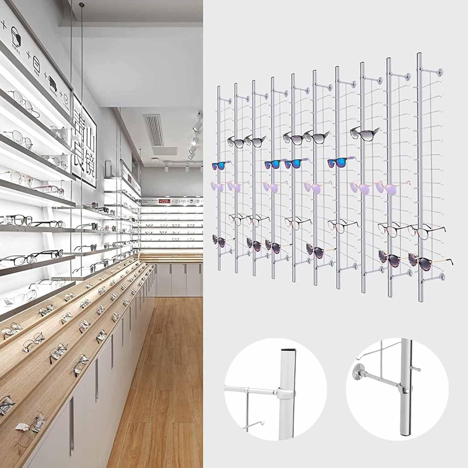 Soporte de exhibición de gafas, estante de aluminio para múltiples gafas de sol, uso en tiendas ópticas y centros comerciales, soporte seguro con cerradura