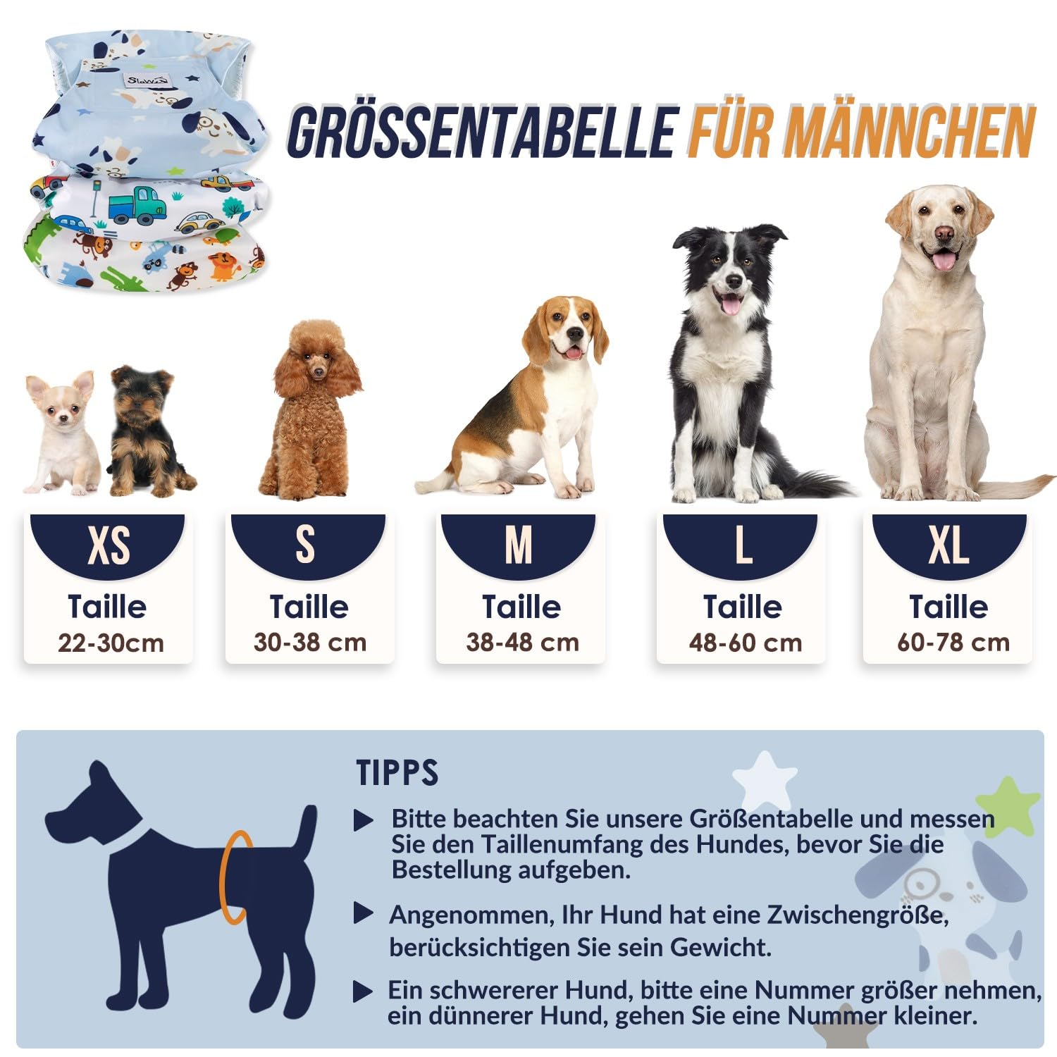 SlowTon Hundewindeln für Rüden, 3 Stück waschbare Wiederverwendbare Rüdenwindel Höschen für Hunde Läufigkeit und Inkontinenz, hoch saugfähige Rüdenbinde mit starkem und flexiblem Befestigungsmittel