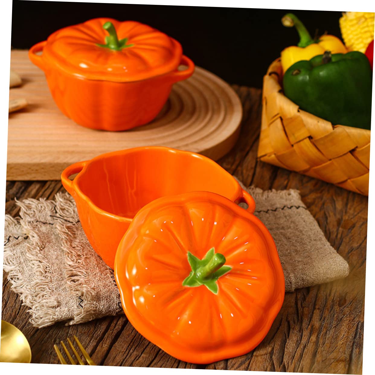 Cabilock 3 Stk Kürbisschale suppenschüsseln suppenschüssel keramikschüsseln Kürbisgeschirr Schale in Kürbisform Geschirr servieren Kürbistopf Bastelschale aus Keramik Küchenschüssel Orange