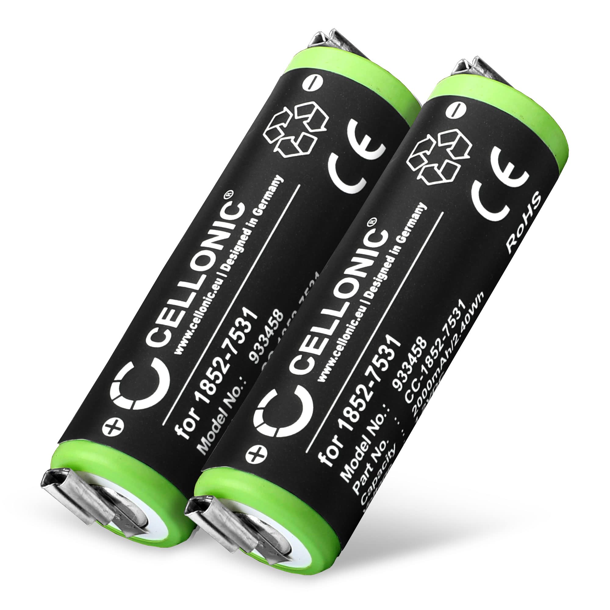 CELLONIC, Batería para Afeitadora Compatible con Moser ChroMini 1591Q, Contura 1591, 1852-7531 (1.2V, 2000mAh) 2 Unidades