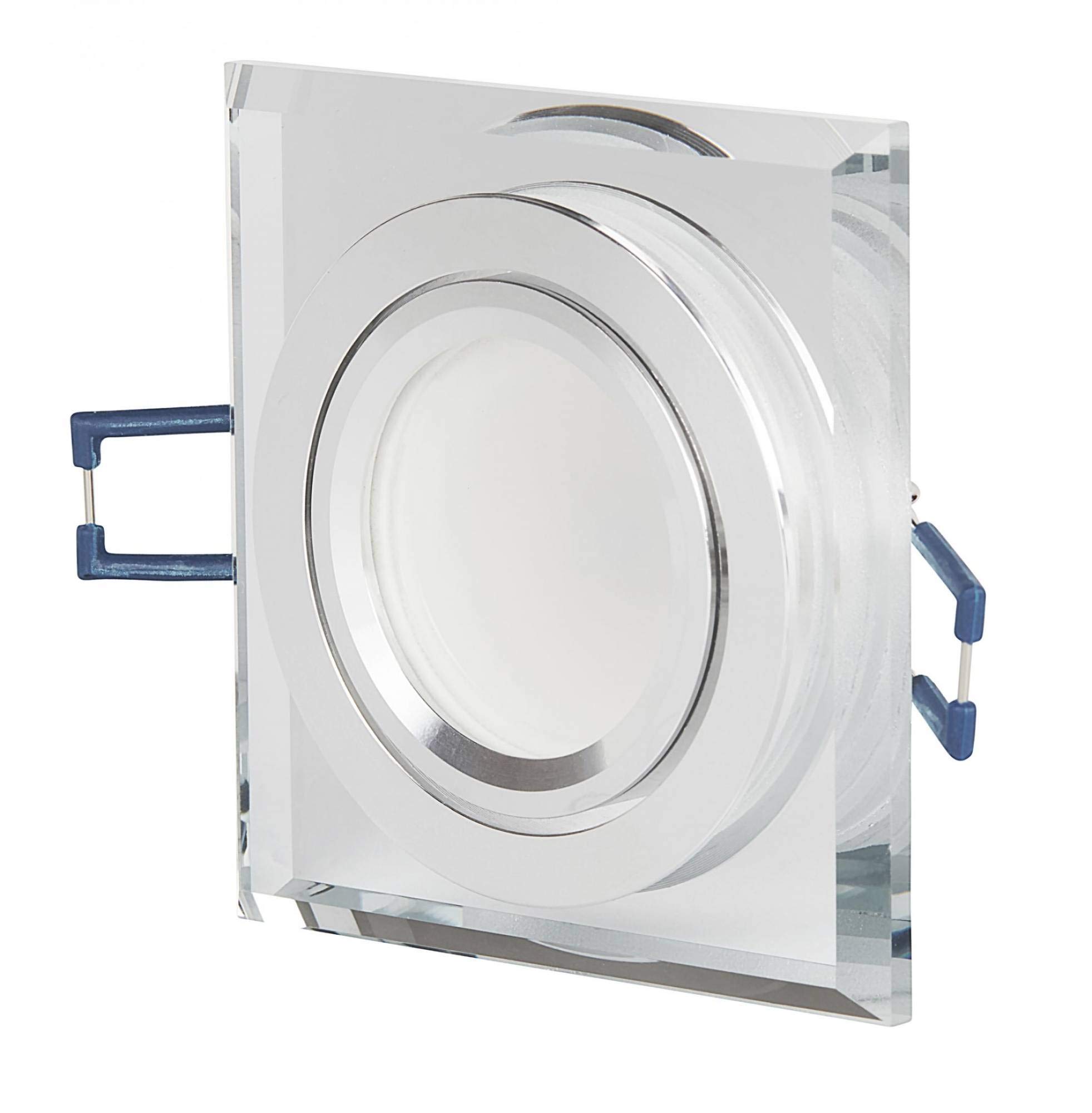 6x LED Einbaustrahler Set Glas eckig - transparent 1,2 Watt warmweiß 230V - GU10 Einbau-spot schwenkbar flach als Deckenleuchte Decken-Strahler - Einbauleuchte 75-80mm Bohrloch