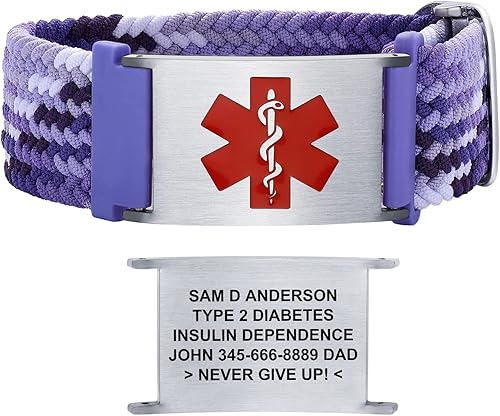 JFJEWER Pulseras de alerta médica para mujeres, hombres y niñas, pulsera de identificación médica personalizada con pulsera elástica trenzada de