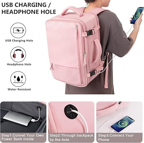 Miniatura 5 de Mochila de Viaje Snoffic para Mujer, Rosa