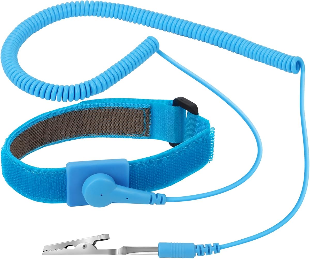 STREBITO Correa de muñeca antiestática, pulsera de conexión a tierra ajustable con velcro de 13" | Cable extra largo, clip de cocodrilo, muñequera antiestática ESD Correa de muñeca herramienta de reparación electrónica para computadora portátil PC edificio