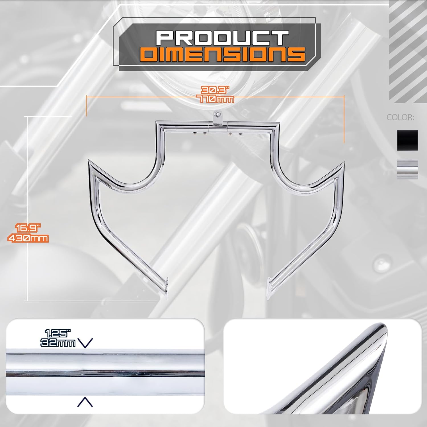 Mustache Style Engine Guard Crash Bar Highway Bar for Touring Road Glide Road King Street Glide Electra Glide CVO and Trike Models (Chrome)