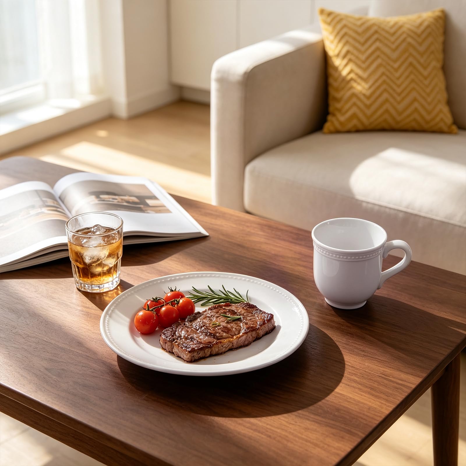 Service de table 16 pièces pour 4 personnes en céramique blanche avec assiettes, bols et tasses, résistant aux éclats et aux rayures, passe au micro-ondes et au lave-vaisselle