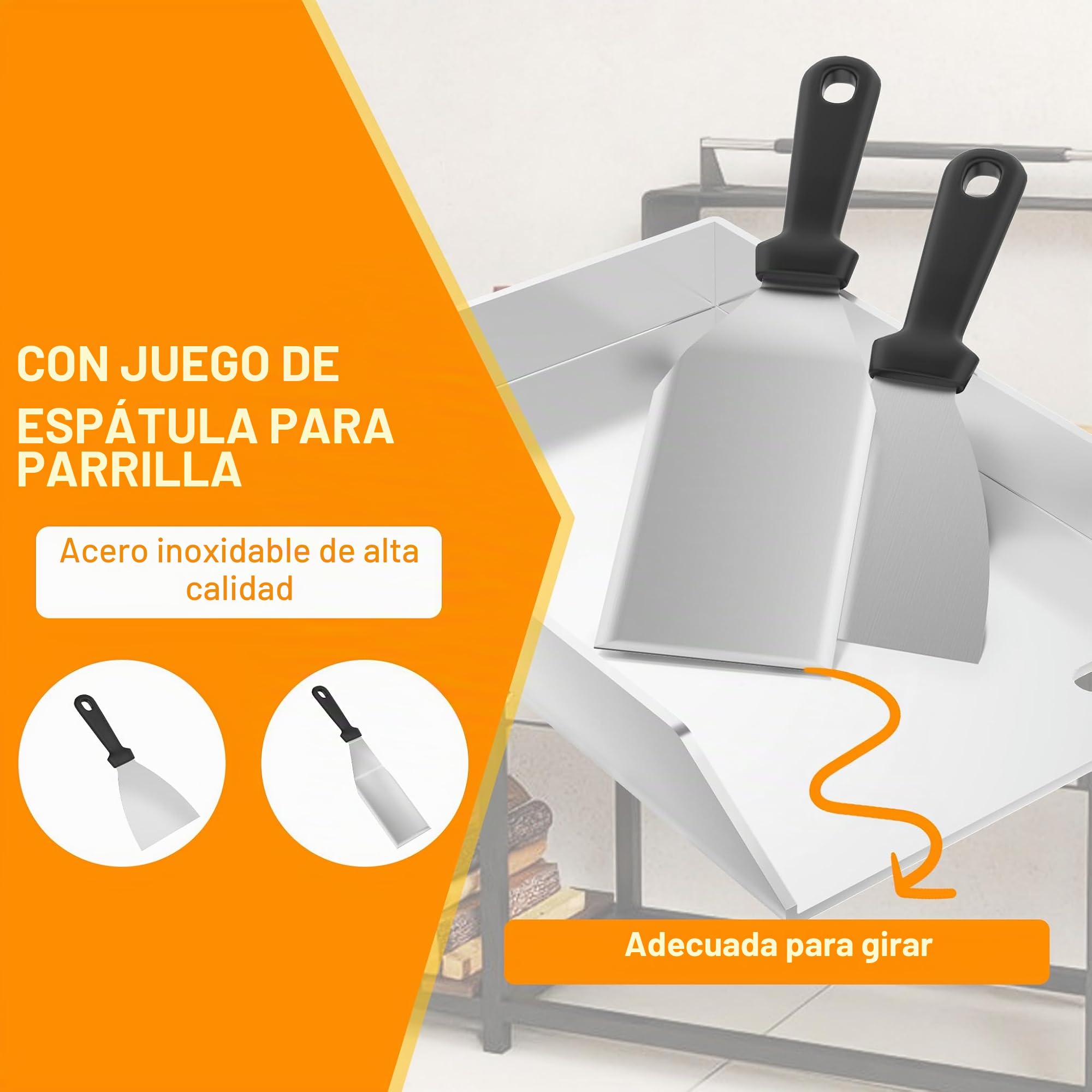 Froadp Plancha de acero inoxidable, 30 x 40 x 4 cm, universal, con canaleta de aceite, plancha para barbacoa de gas y carbón, accesorios para barbacoa, incluye 2 espátulas