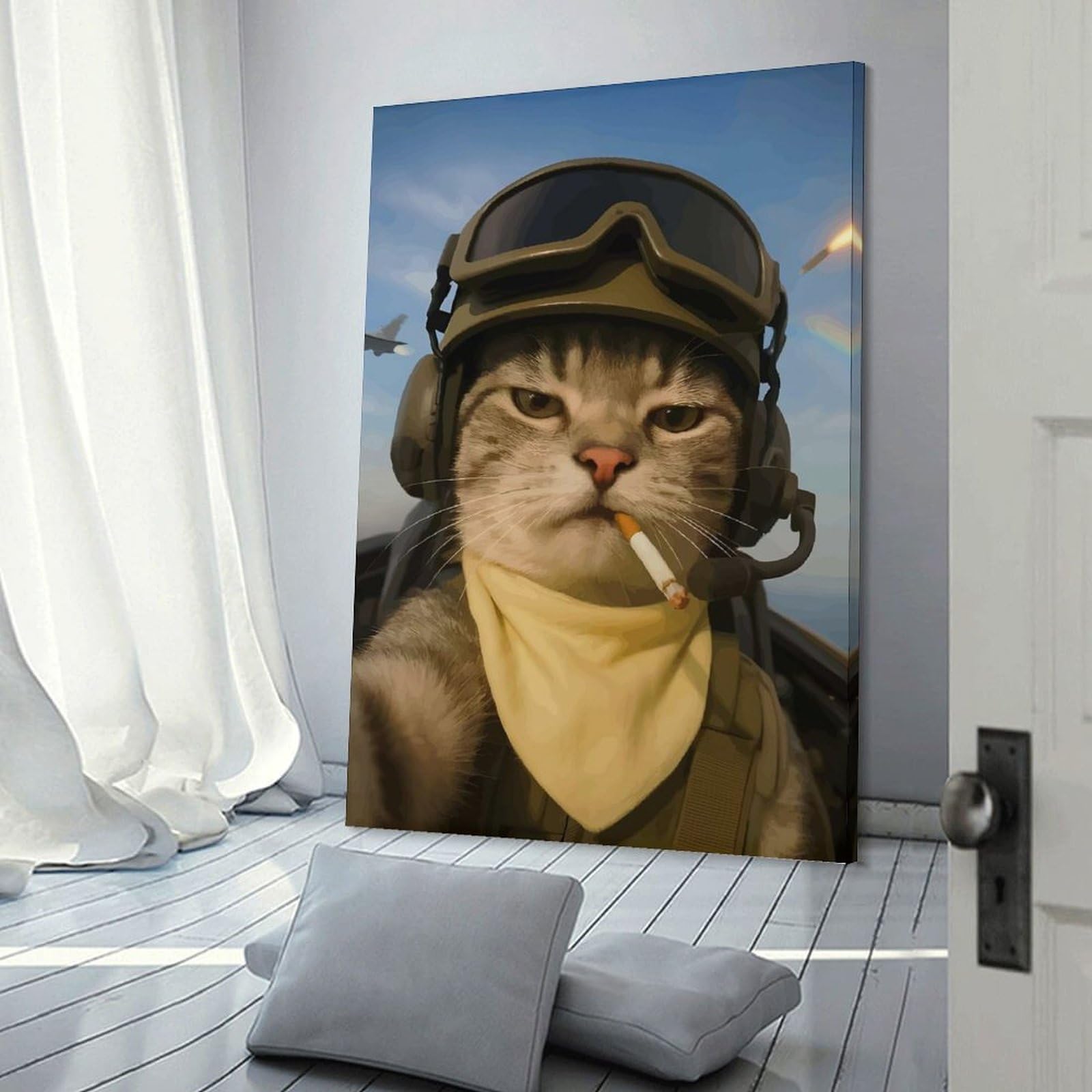 Junmoney War Cat Room Decor Wall Art, 20x30inch(50x75cm), for Living Room, Lounge Or Sitting Room, A Home Accent with Warm Character
