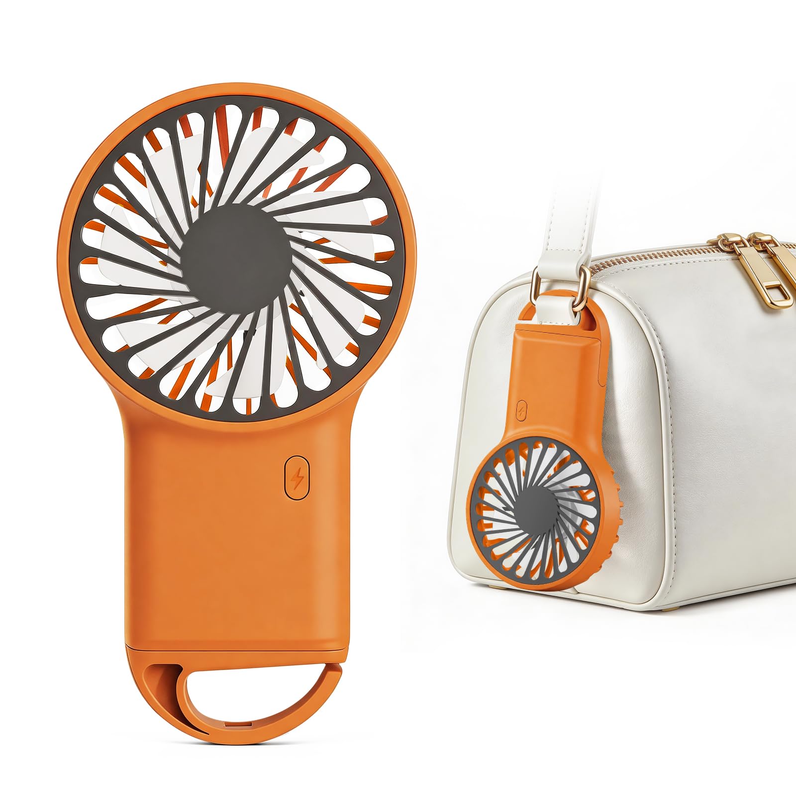 Mini Handheld Fan Portable with 3 Speeds, YATCO Mini Compact Fan USB Rechargeable, Battery Operated, 4-in-1 Powerful Fan Foldable Desktop Fans Low Noise for Office Home Outdoor Bedroom Travel (Orange)