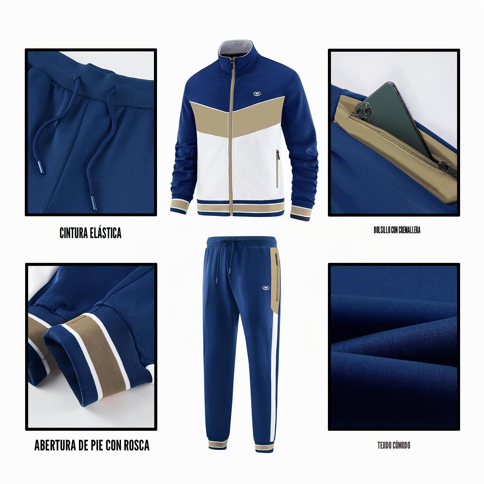 ANOTWENER Conjunto de chándal casual de 2 piezas para hombre, chaqueta de manga larga con cremallera completa y pantalones deportivos para correr
