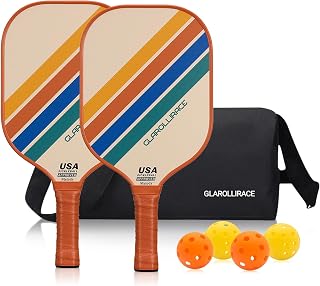Glarollirace USAPA Approved Pickleball Paddles Set of 2 - Fiberglass Face, 13mm Honeycomb Core, 4 Balls & Carry Bag | Indoor/Outdoor