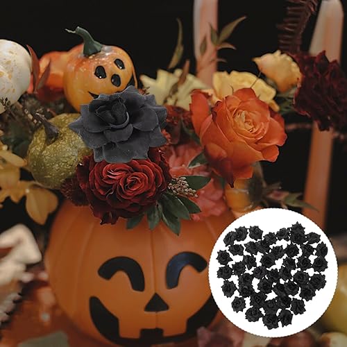 Miniatura 9 de DOITOOL 50 unidades de rosas artificiales, cabezas de rosas artificiales sin tallo, para manualidades, boda, fiesta de Halloween, decoración del