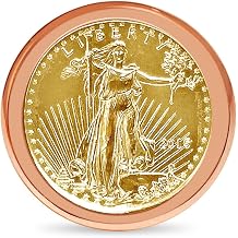 TEX 18k Solid Rose Gold Handmade Fancy Coin Ring, 1/4oz Coin