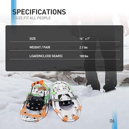 Miniatura 6 de G2 - Raquetas de nieve para niños de 16 pulgadas, cestas de nieve, bolsa de almacenamiento, diseño de encuadernación de trinquete rápido, para niños