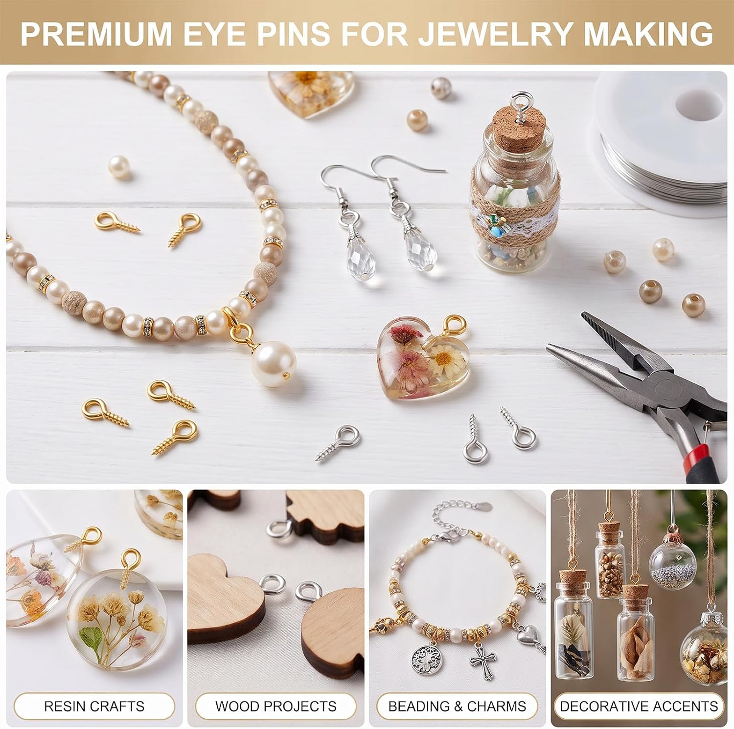 800PCS Screw Eye Pins, Gold Silver Mini Eye Hooks for Jewelry Making