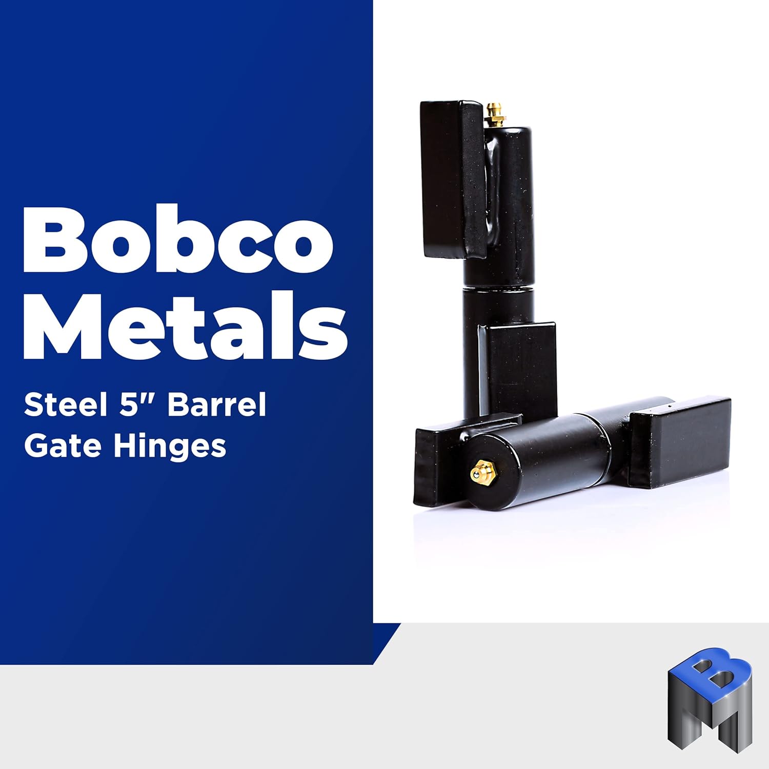 Steel 5" Barrel Gate Hinges for Heavy Gates & Doors | Welding on Larger Iron or Steel Gates Up to 450 Pounds | Grease Zerk Fitting - Steels Barrels & Copper Pin - 2 Pair