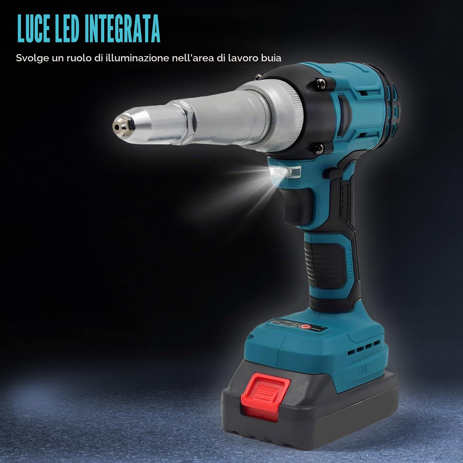 Rivettatrice a Batteria Compatibile con Makita 21V Rivettatrice Elettrica Automatica Brushless 20.000 N per Rivetti da 2,4/3,2/4,0/4,8 con 2 Batterie 3 Adattatori