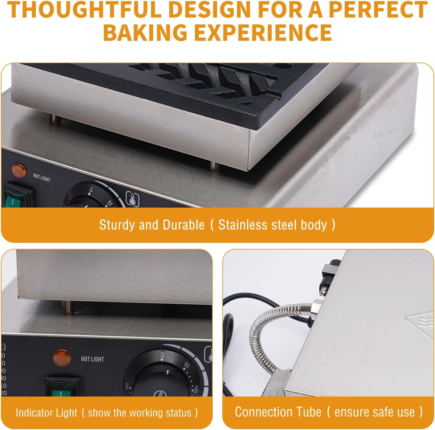 Commercial Waffle Stick Maker, Non-Stick Waffle Maker, Restaurant Flip Waffle Stick Maker Makes Individual Waffles TimeTemperature Controls for Restaurant Snack Bar Home Use