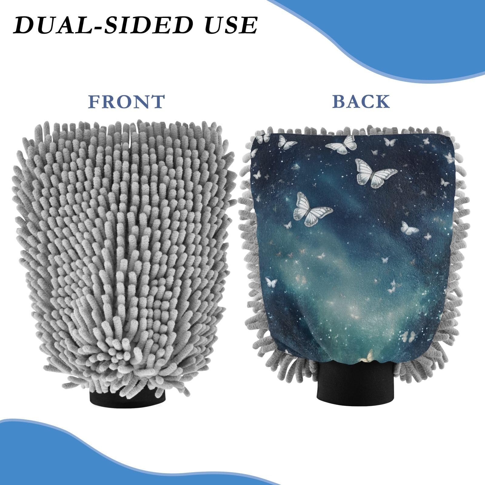 IOACIY Absorbent Microfiber Car Wash Drying Mitts, 2 Pack, Scratch-Free & Lint-Free, Rich Foam, Highly Absorbent, Double Sided, Wash Mitt Perfect for Car Washing, M, Fantasy Starry Sky Butterfly (1)